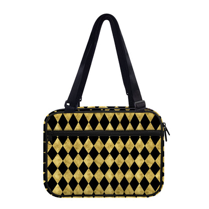 Black And Gold Harlequin Pattern Print Double Strap Bible Bag