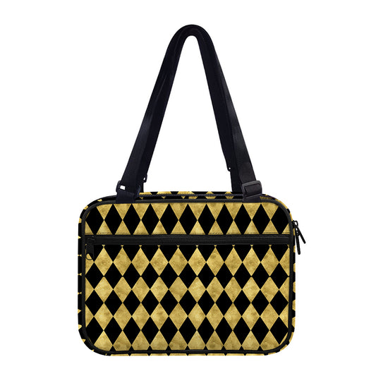 Black And Gold Harlequin Pattern Print Double Strap Bible Bag