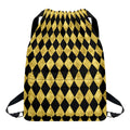 Black And Gold Harlequin Pattern Print Drawstring Backpack