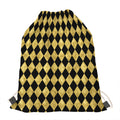 Black And Gold Harlequin Pattern Print Drawstring Bag