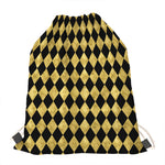 Black And Gold Harlequin Pattern Print Drawstring Bag