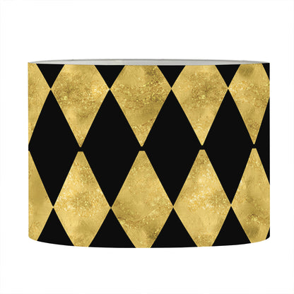 Black And Gold Harlequin Pattern Print Drum Lamp Shade