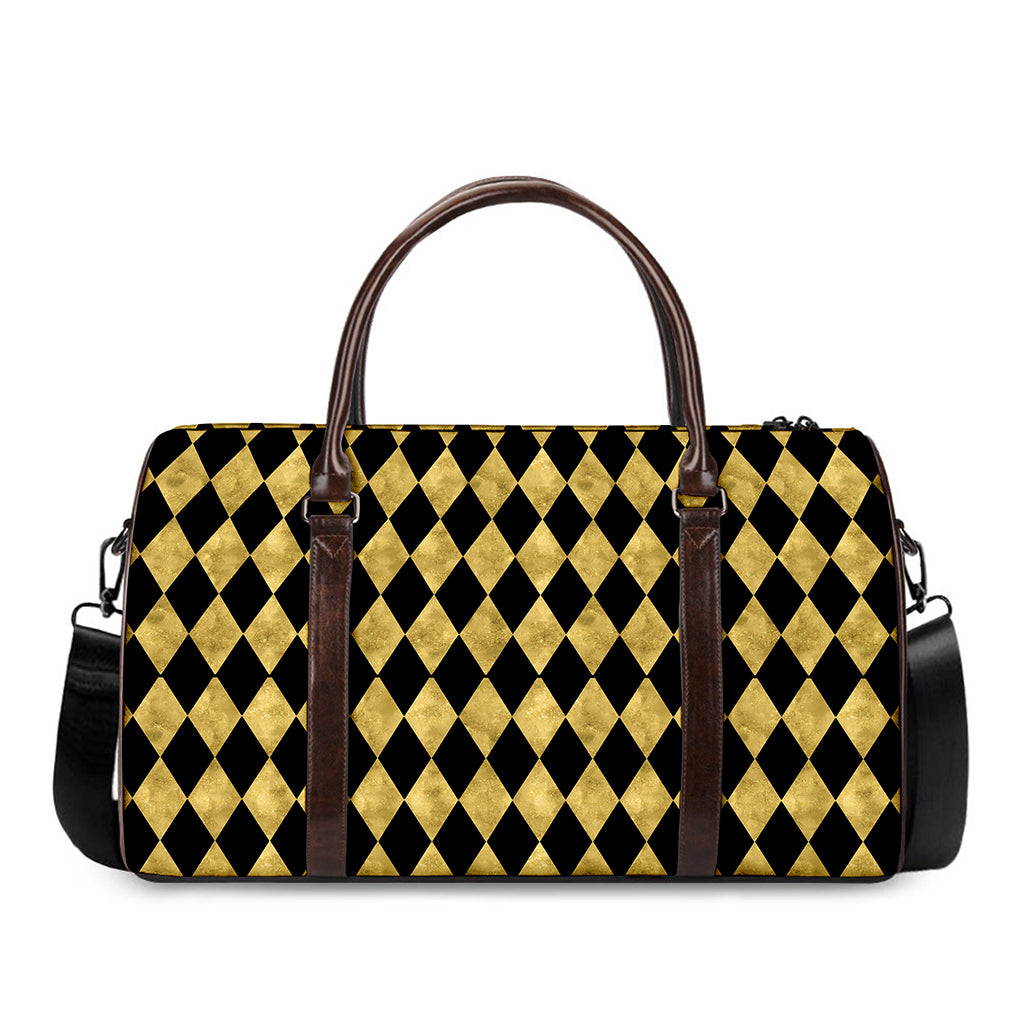 Black And Gold Harlequin Pattern Print Duffle Bag