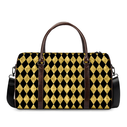 Black And Gold Harlequin Pattern Print Duffle Bag