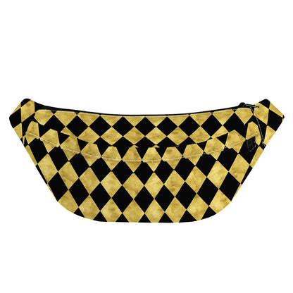 Black And Gold Harlequin Pattern Print Fanny Pack
