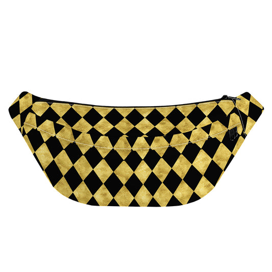 Black And Gold Harlequin Pattern Print Fanny Pack