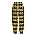 Black And Gold Harlequin Pattern Print Fleece Lined Knit Pants