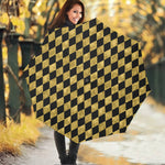 Black And Gold Harlequin Pattern Print Foldable Umbrella