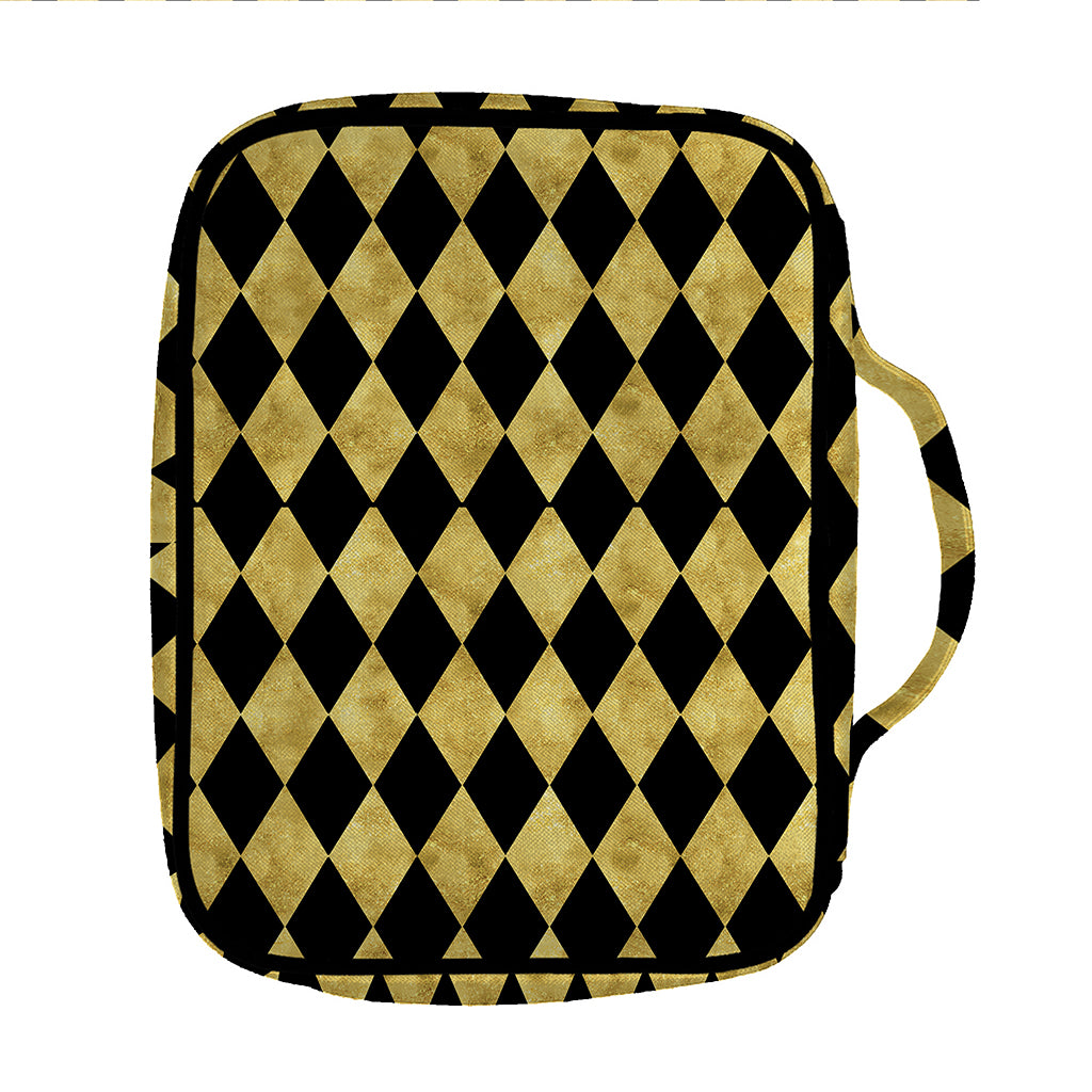 Black And Gold Harlequin Pattern Print Front Pocket Bible Bag