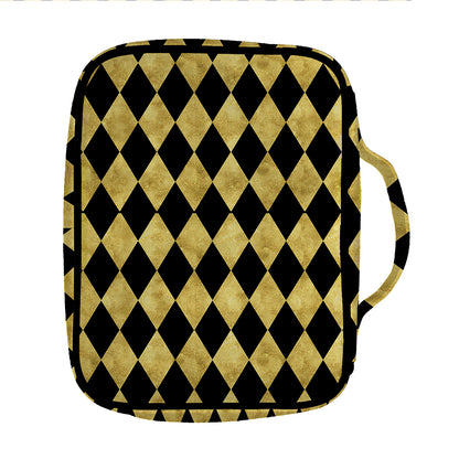 Black And Gold Harlequin Pattern Print Front Pocket Bible Bag