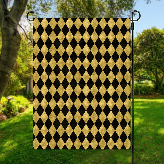 Black And Gold Harlequin Pattern Print Garden Flag