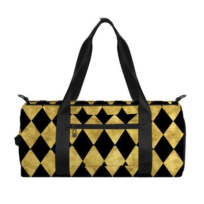 Black And Gold Harlequin Pattern Print Gym Bag