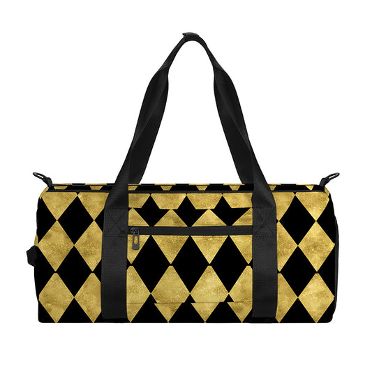 Black And Gold Harlequin Pattern Print Gym Bag