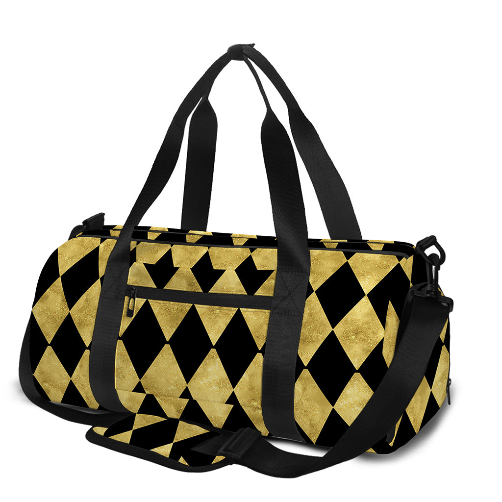 Black And Gold Harlequin Pattern Print Gym Bag