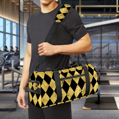 Black And Gold Harlequin Pattern Print Gym Bag