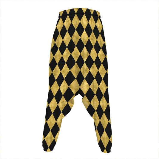 Black And Gold Harlequin Pattern Print Hammer Pants
