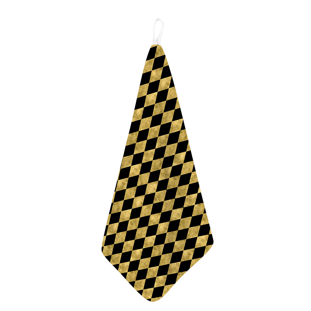 Black And Gold Harlequin Pattern Print Hand Towel