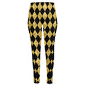 Black And Gold Harlequin Pattern Print High-Waisted Pocket Leggings