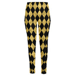 Black And Gold Harlequin Pattern Print High-Waisted Pocket Leggings