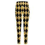 Black And Gold Harlequin Pattern Print High-Waisted Pocket Leggings