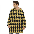 Black And Gold Harlequin Pattern Print Hoodie Blanket