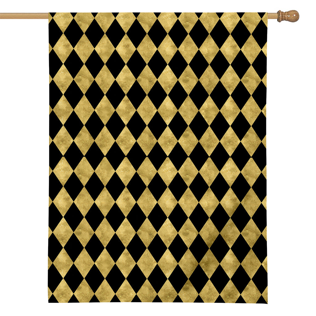 Black And Gold Harlequin Pattern Print House Flag