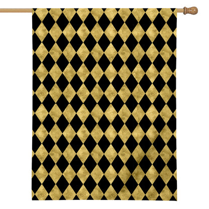Black And Gold Harlequin Pattern Print House Flag