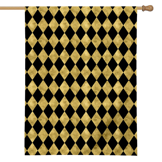 Black And Gold Harlequin Pattern Print House Flag