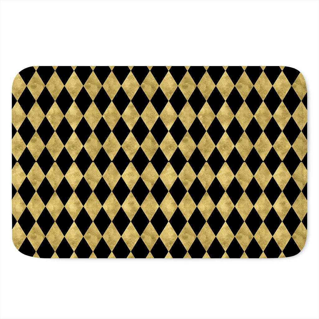 Black And Gold Harlequin Pattern Print Indoor Door Mat