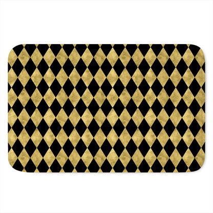Black And Gold Harlequin Pattern Print Indoor Door Mat
