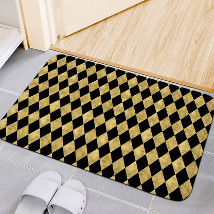Black And Gold Harlequin Pattern Print Indoor Door Mat