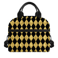 Black And Gold Harlequin Pattern Print Insulated Lunch Bag