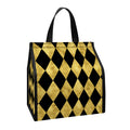 Black And Gold Harlequin Pattern Print Insulated Lunch Tote