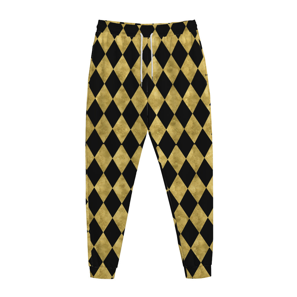 Black And Gold Harlequin Pattern Print Jogger Pants