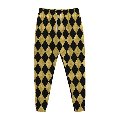 Black And Gold Harlequin Pattern Print Jogger Pants