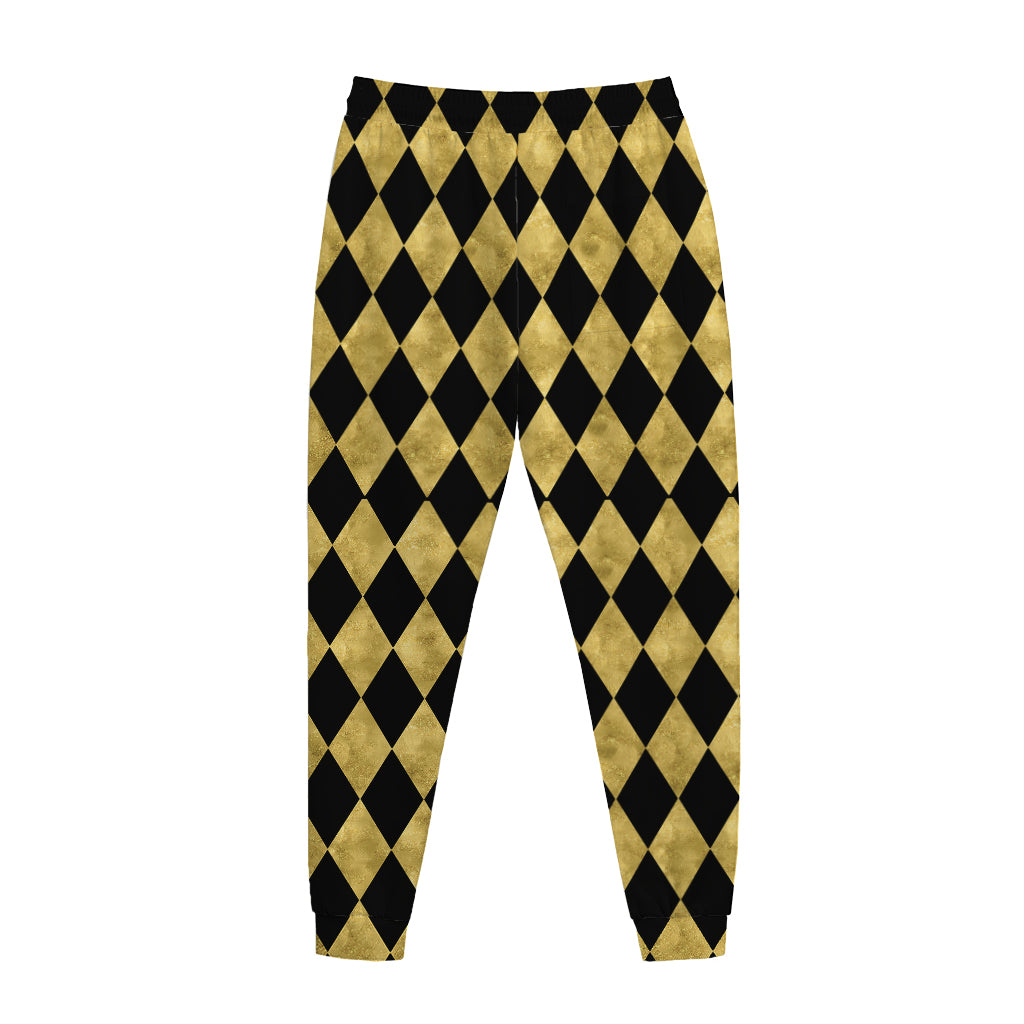 Black And Gold Harlequin Pattern Print Jogger Pants