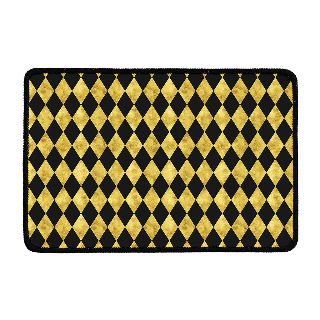 Black And Gold Harlequin Pattern Print Kitchen Mat