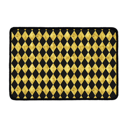 Black And Gold Harlequin Pattern Print Kitchen Mat