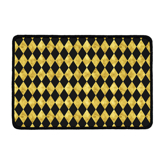Black And Gold Harlequin Pattern Print Kitchen Mat