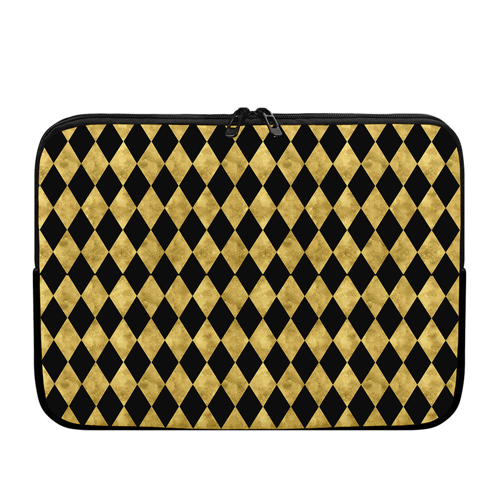 Black And Gold Harlequin Pattern Print Laptop Sleeve