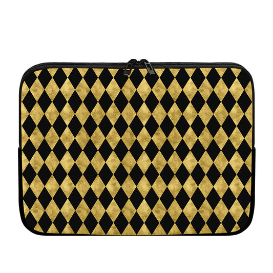 Black And Gold Harlequin Pattern Print Laptop Sleeve