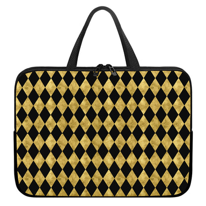 Black And Gold Harlequin Pattern Print Laptop Sleeve With Handle