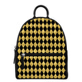 Black And Gold Harlequin Pattern Print Leather Backpack