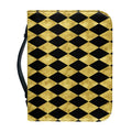 Black And Gold Harlequin Pattern Print Leather Bible Cover