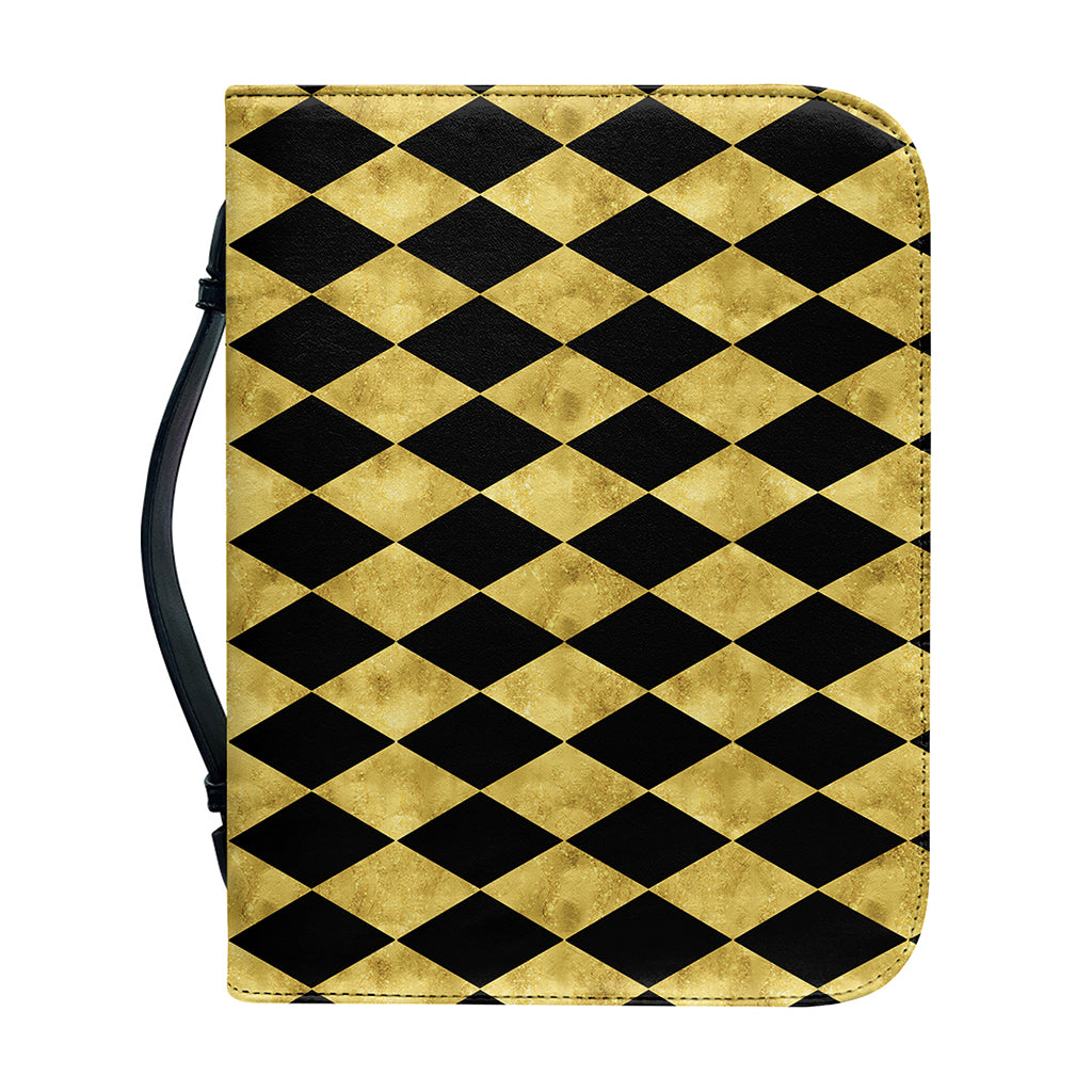 Black And Gold Harlequin Pattern Print Leather Bible Cover