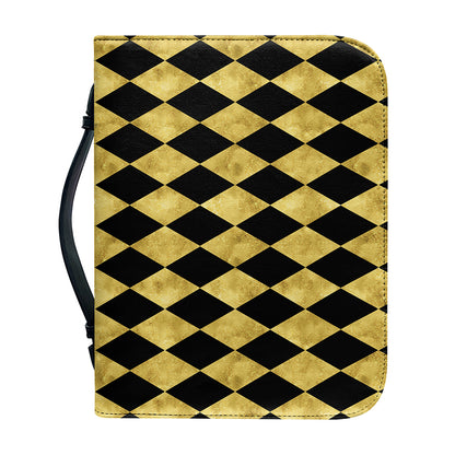 Black And Gold Harlequin Pattern Print Leather Bible Cover