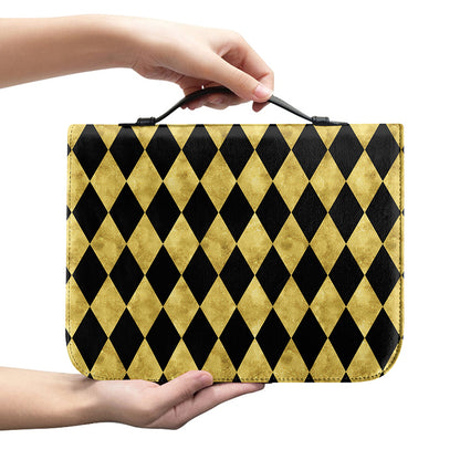 Black And Gold Harlequin Pattern Print Leather Bible Cover