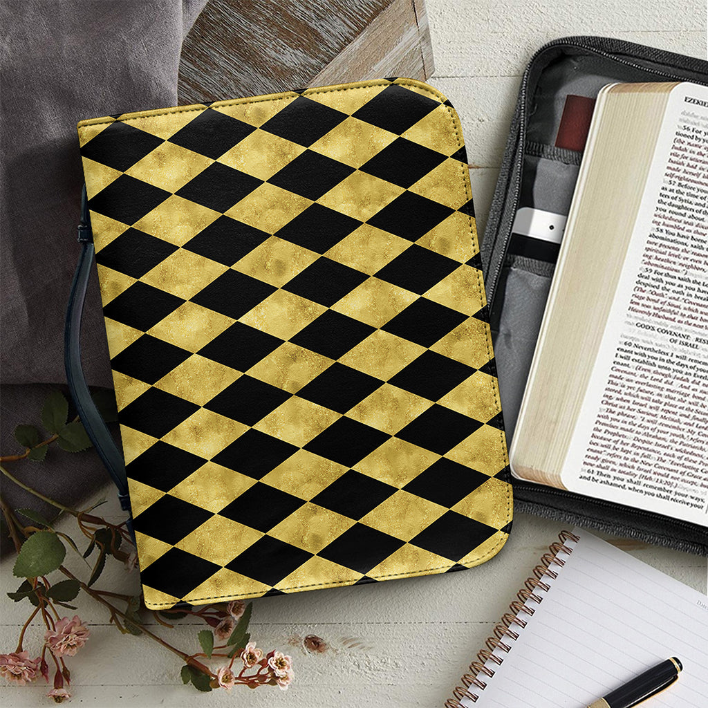 Black And Gold Harlequin Pattern Print Leather Bible Cover