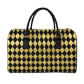 Black And Gold Harlequin Pattern Print Leather Duffel Bag