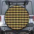 Black And Gold Harlequin Pattern Print Leather Spare Tire Cover